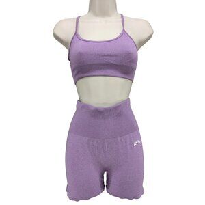 AYBL Empower Seamless Outfit Womens Lavender 2 Pc Sports Bra Shorts Size XS
